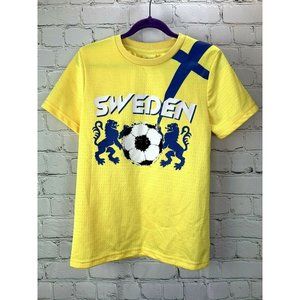 Kermodei Sweden Football Jersey Soccer size M 6-7 Youth Yellow Blue Lion Graphic